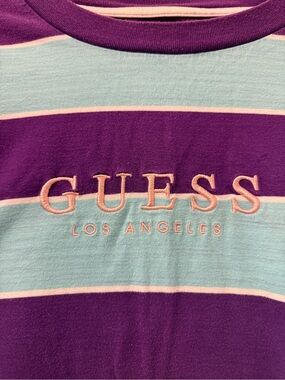 Guess Striped Tee in Purple, Light Blue & Pink